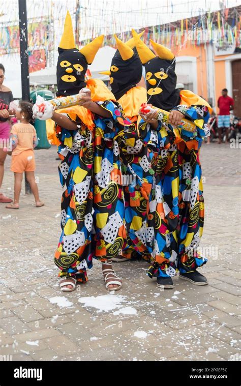 Maragogipe, Bahia, Brazil - February 20, 2023: People dressed as faces ...