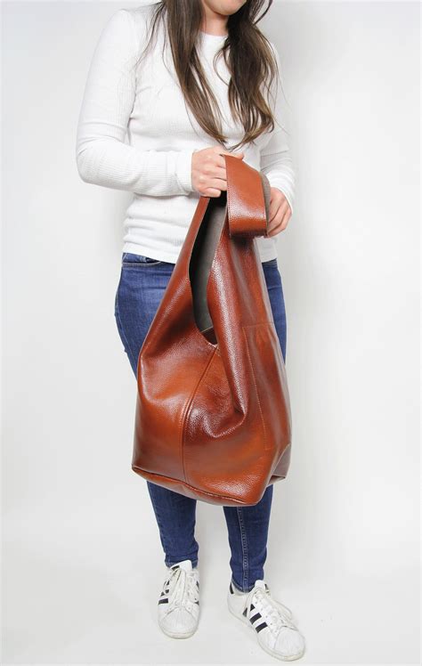 Slouchy Leather HOBO Bag Cognac Brown Slouchy Hobo Brown BOHO Bag Leather Crossbody Bag, Soft ...