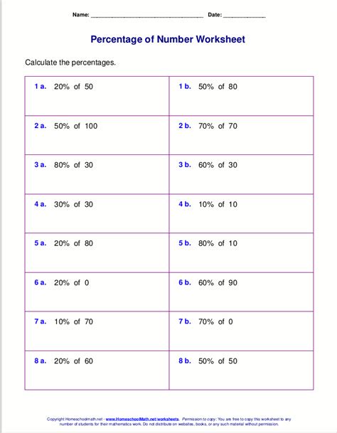 Part Whole And Percent Worksheets