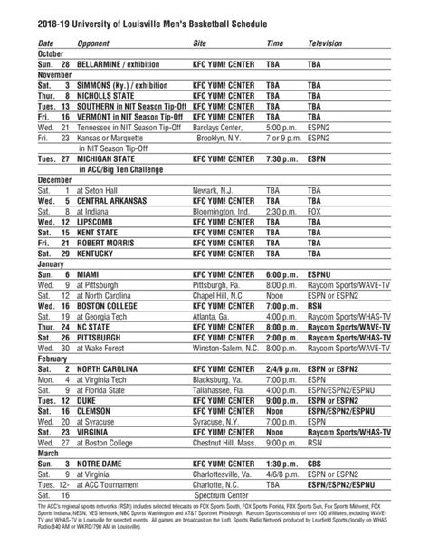 Complete Louisville Basketball Schedule Released | Printable Schedule