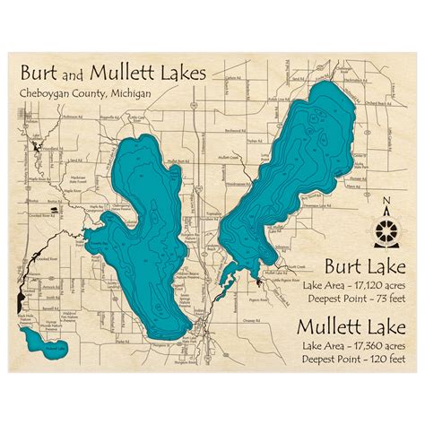 Burt Lake 3D Custom Wood Map – Lake Art LLC