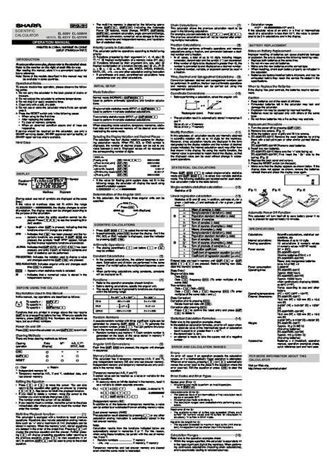 Sharp Scientific Calculator EL-509V EL-509VH EL-531V EL-531VH Users ...