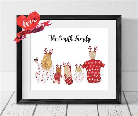 Custom Christmas Family Portrait, Family Illustration Christmas Print ...