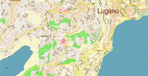 Lugano Switzerland PDF Vector Map Accurate High Detailed City Plan ...