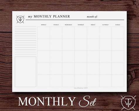 A4 Printable Monthly Planner Yearly by WonderlandStationery