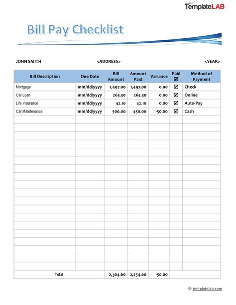 20 Free Bill Pay Checklists & Bill Calendars (PDF, Word & Excel)