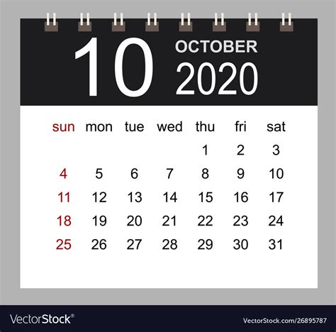 Business calendar 2020 october notebook Royalty Free Vector