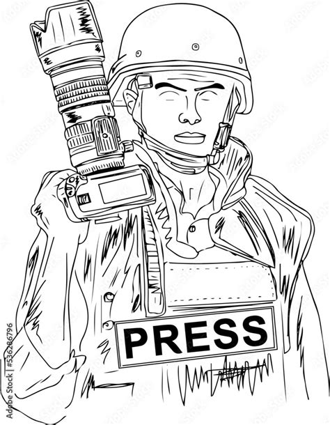 War Journalist Pictures, War Reporter with zoom camera sketch drawing ...