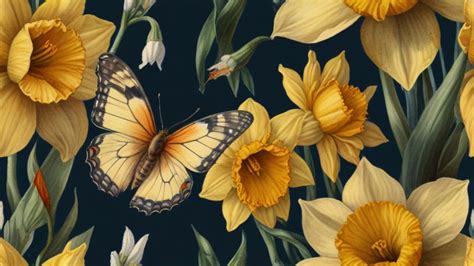 Daffodils And Butterflies Wallpaper Free Stock Photo - Public Domain ...