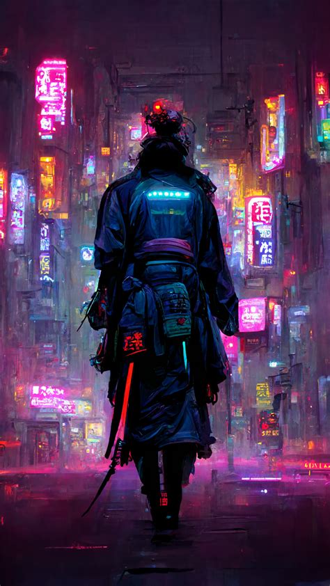 Cyberpunk Ronin in a Neon City - HD Mobile Walls