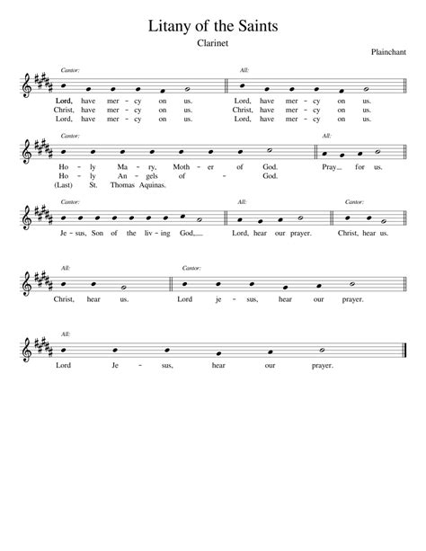 Litany of the Saints Sheet music for Clarinet | Download free in PDF or ...