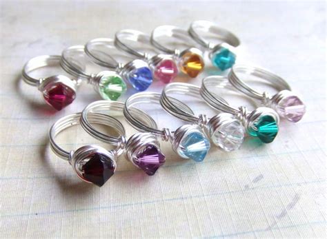 Girl's Birthstone Ring Swarovski Crystal Ring - Etsy