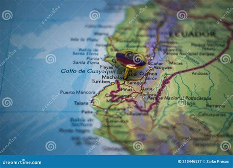 Machala Pinned on a Map with Flag of Ecuador Stock Image - Image of closeup, flag: 215446537