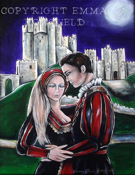 a painting of a couple hugging in front of a castle