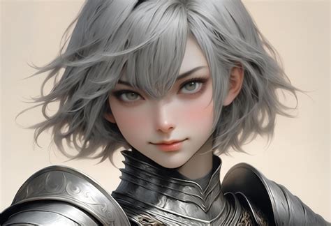 Premium Photo | Closeup portrait of a female knight in armor with gray hair