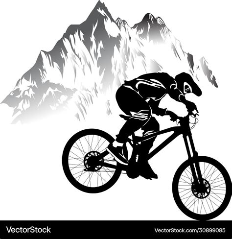 Silhouette a cyclist riding mountain bike Vector Image