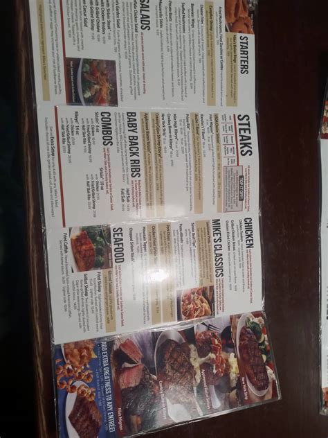 Menu at Montana Mike's steakhouse, New Braunfels