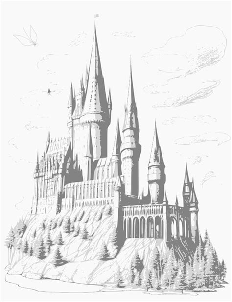 Premium Vector | A drawing of a castle in the snow.