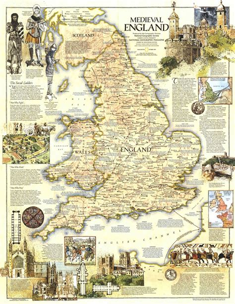 Map of Medieval England, by National Geographic Magazine, October 1979 | Medieval england ...