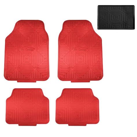 FH Group Red Metallic Finish Rubber Backing Water Resistant Car Floor Mats - Full Set ...