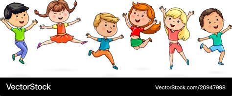 Cute cartoon kids jumping fun Royalty Free Vector Image