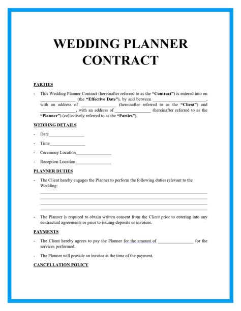 Wedding Contract Template Free
