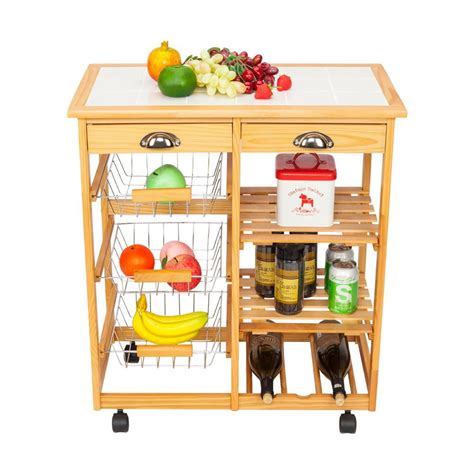 Ktaxon Rolling Wood Kitchen Trolley Island Utility Storage Cart With ...