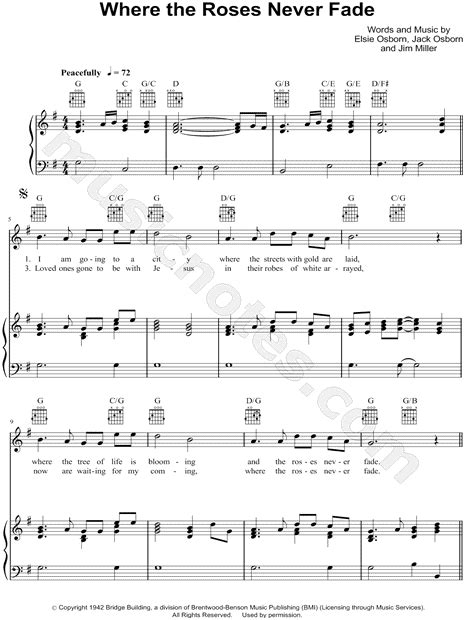 Jimmy Miller "Where the Roses Never Fade" Sheet Music in G Major (transposable) - Download ...