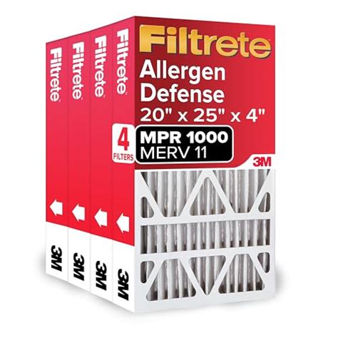 Filtrete 20x25x4 Air Filter, MPR 1000, MERV 11, Allergen Defense 12 ...