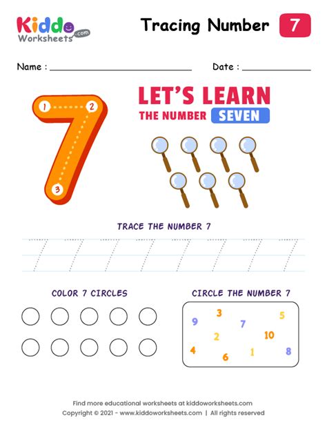 Free Printable Number Tracing Seven-7 Worksheet - kiddoworksheets