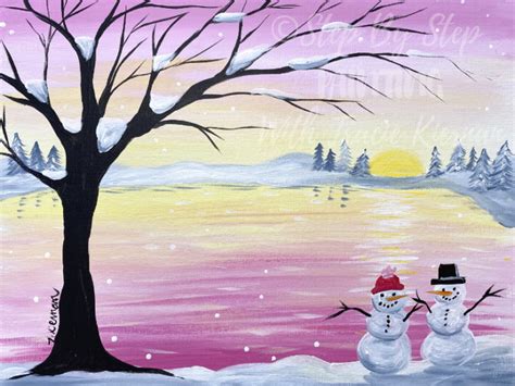 Winter Sunset Easy Acrylic Painting - Step By Step For Beginners