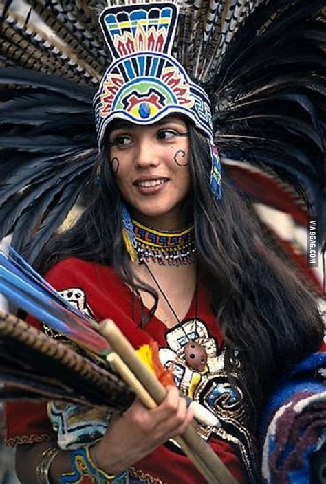 Woman in traditional aztec outfit. - 9GAG