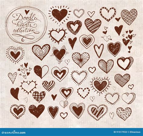 Collection of Doodle Sketch Hearts Hand Drawn with Ink Isolated on Vintage Background. Stock ...