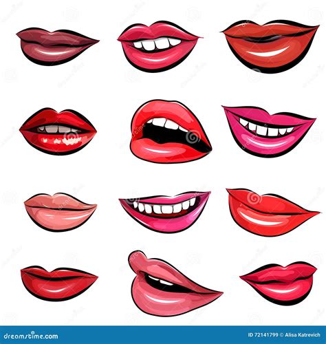 Set of Pop Art Lips on a White Background. Vector Stock Vector - Illustration of desire, kiss ...