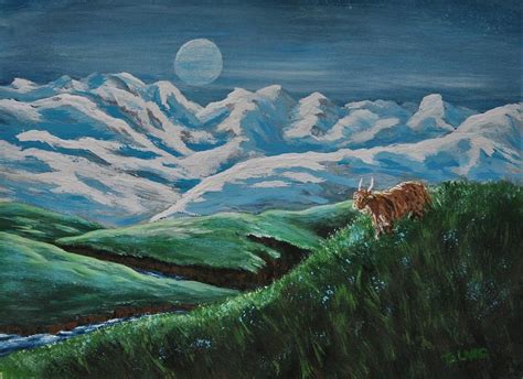 Highland Cow in the Moonlight Painting by Teresa A Lang - Fine Art America