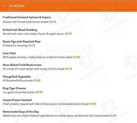 Menu at Ganley's Irish Bar, Morden