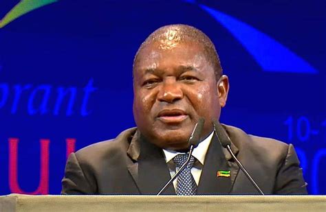 President of Mozambique Filipe Nyusi speaks during the Vibrant Gujarat ...