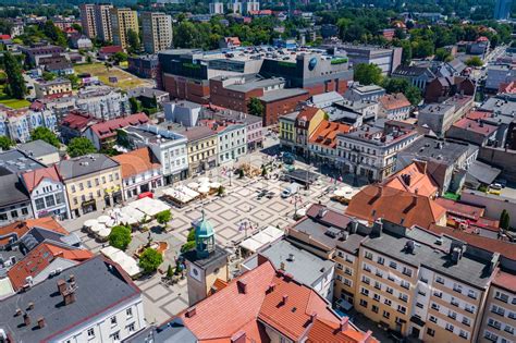 Rybnik. Poland. Aerial view of main square and city center of Rybnik, Upper Silesia. Poland ...