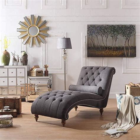 Luxurious Indoor Chaise Lounge Chair with Nailhead Trim and Accent Toss Pillow | My Aashis