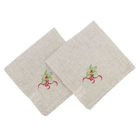 Embroidered Holly Christmas Tree Holiday Decorative Cloth Napkin ...