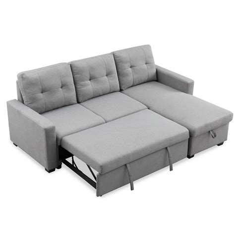 Tufted Sectional Sofa Bed with Fold-Out Pull-out Sleeper and Reversible Storage Chaise, 82" x 60 ...
