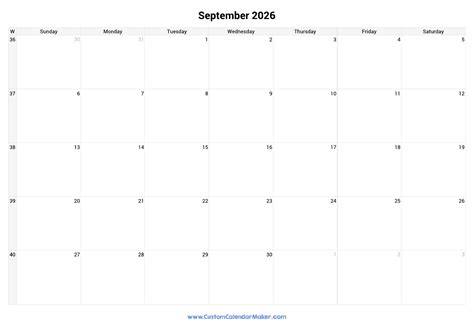 September 2026 Printable Calendar With Week Numbers