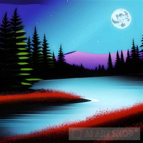 Beautiful Nature themed "Dark Night Moonlight Forest Painting&...