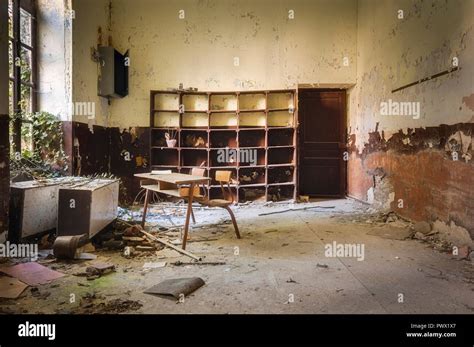 Interior view of a classroom in an abandoned school in France Stock Photo - Alamy