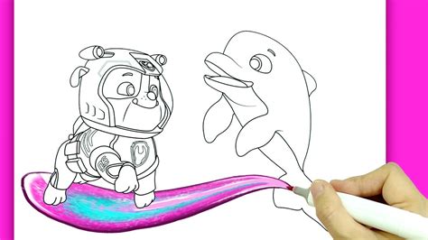 [ PAW Patrol ] RUBBLE Swimming With Dolphin Aqua Pups Coloring Pages for Kids - YouTube