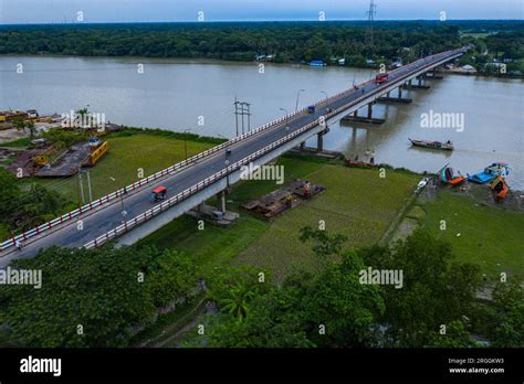 Aerial view of the Patuakhali Bridge over Laukathi River at Barishal ...