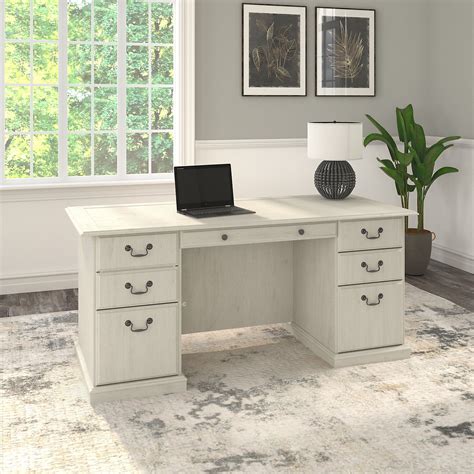 Bush Furniture Saratoga Executive Desk with Drawers, Off-White - Walmart.com - Walmart.com