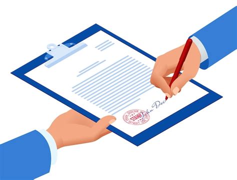 Premium Vector | Isometric signed a contract with a stamp Document with a signature The form of ...