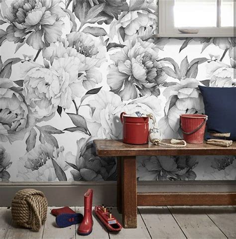 Peony peel and stick Floral gray wallpaper Peonies Wall | Etsy | Mural wallpaper, Peony ...