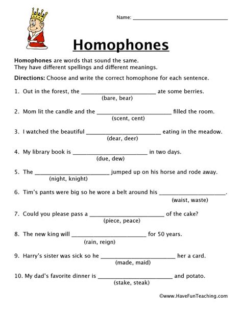 Homophones Worksheet - Have Fun Teaching | Homophones worksheets ...